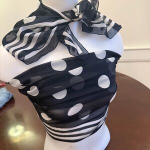 Fattorseta Italian Navy and White Polka Dot‎ Sheer Scarf